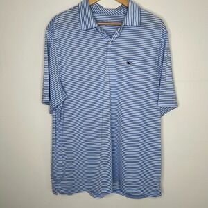 Vineyard Vines Golf Blue White Striped Polo Mens XL Preppy‎ Classic Coastal